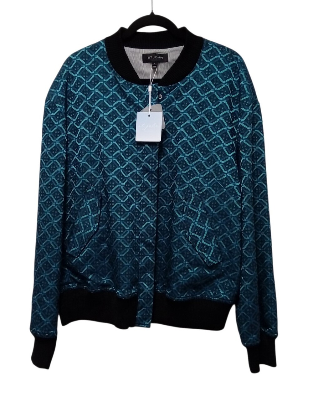 St. John Sport Bomber Jacket NWT XL Azurite Multi Teal K60NW71 $895 Val